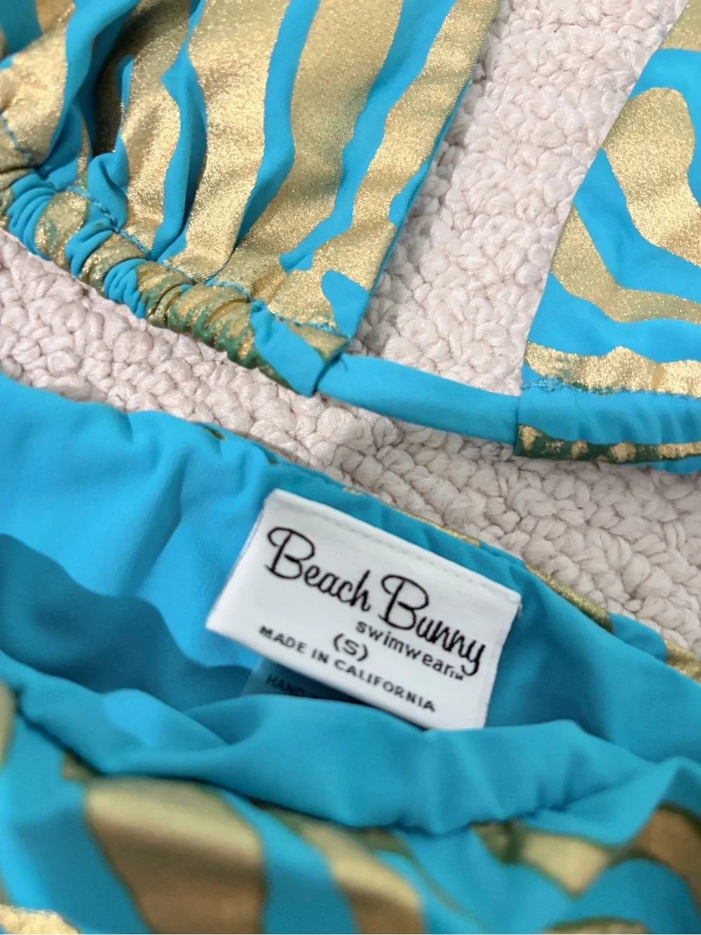 Beach Bunny Turquoise Gold Zebra Bikini Set Chain Flaw